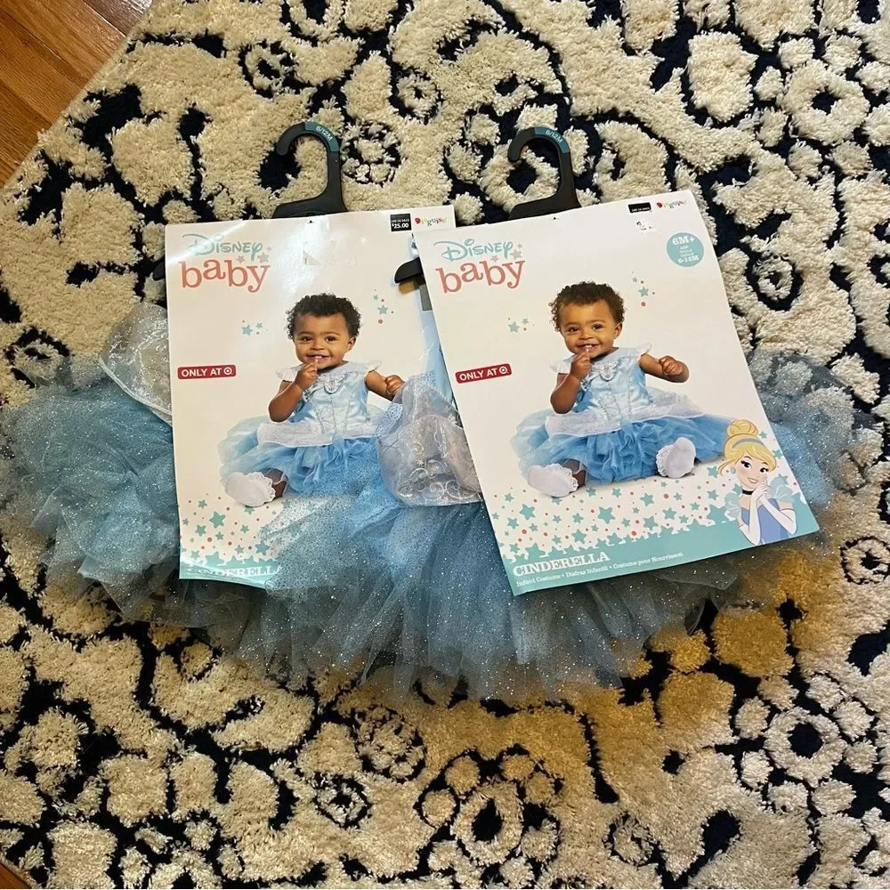 (2) TWIN Disney Baby Cinderella Costumes Sz 6mo+ baby princess dresses NWT🏷
